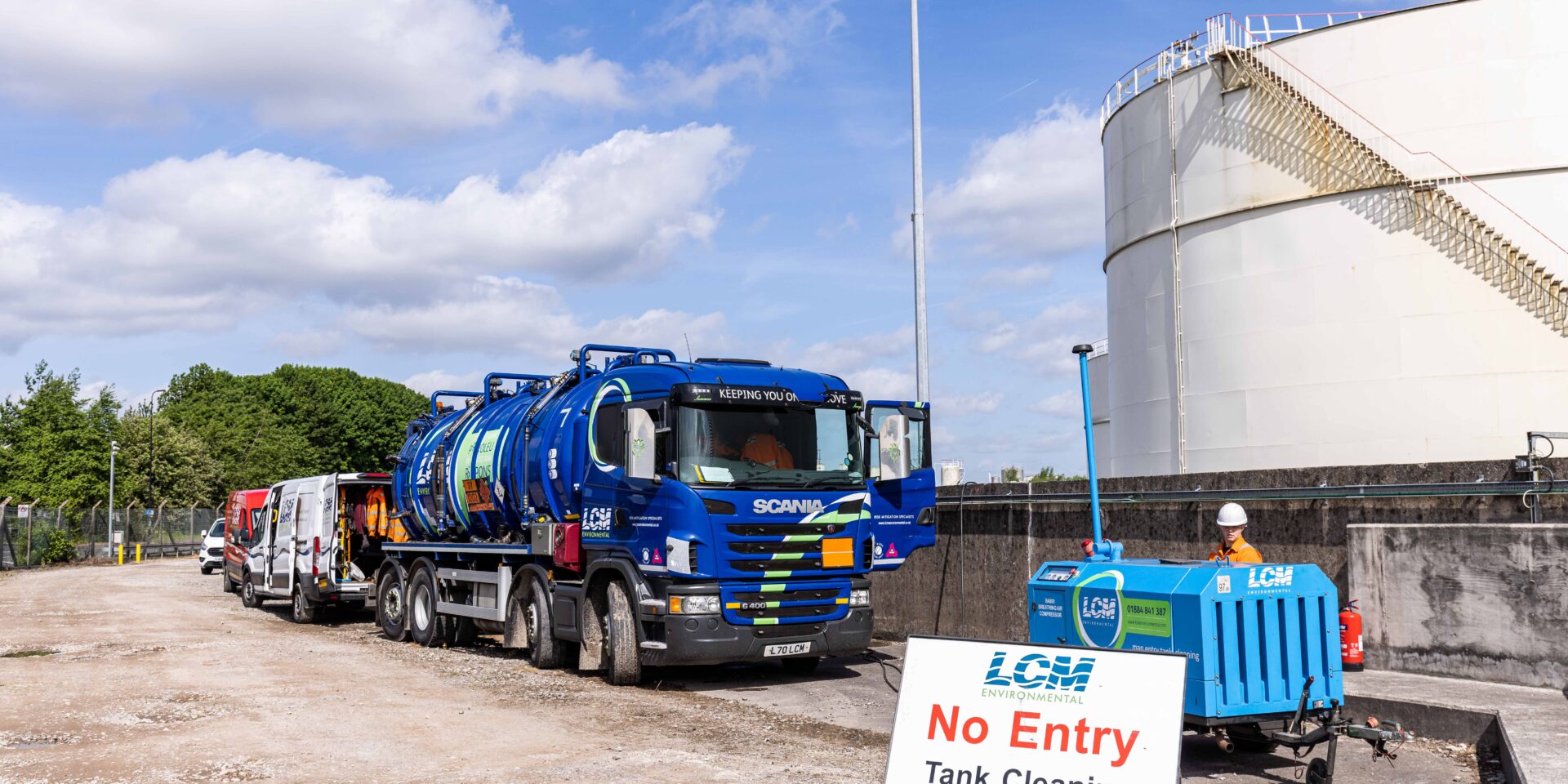 LCM generator next to lcm truck in front of fuel plant