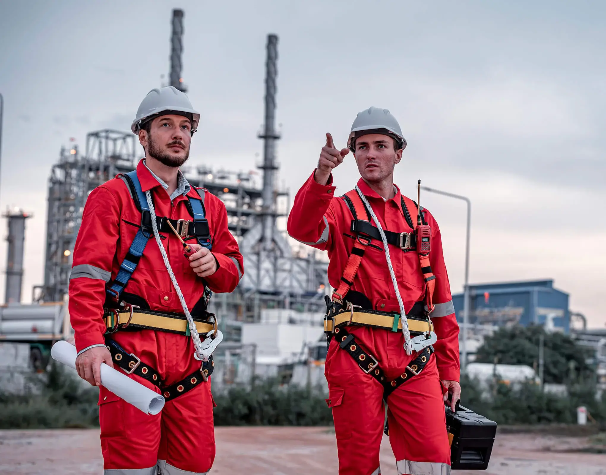 confined space team in front of refinery