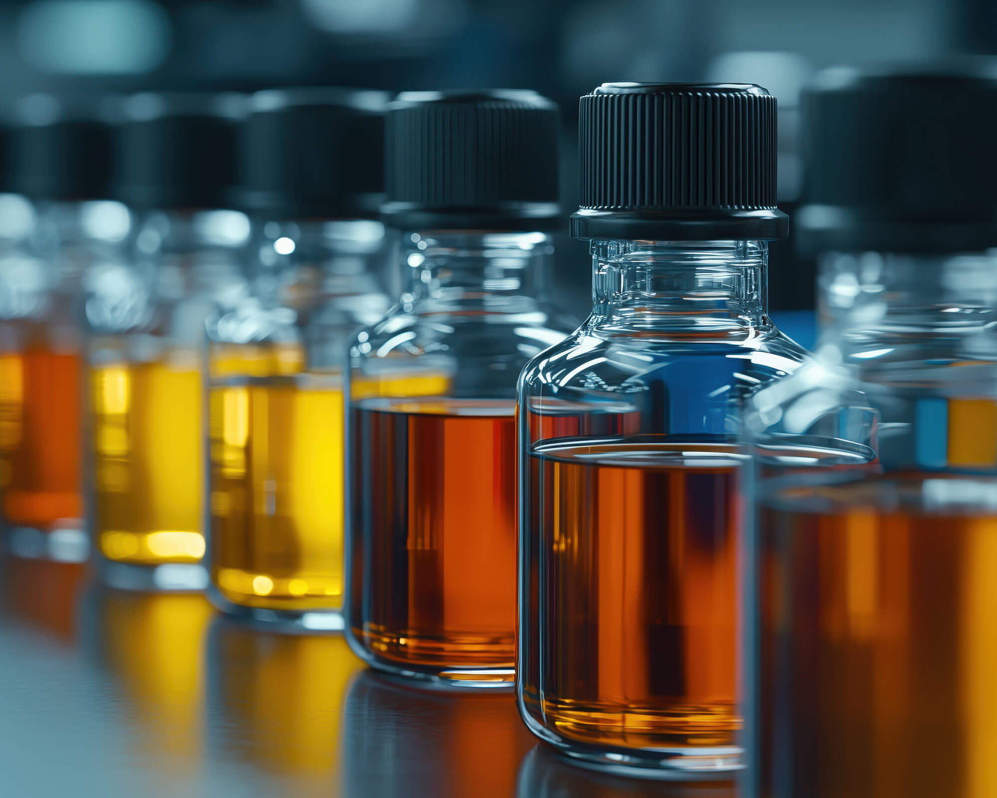 A Line of Fuel Samples A line of losts of fuel samples ranging in quality and gradings.